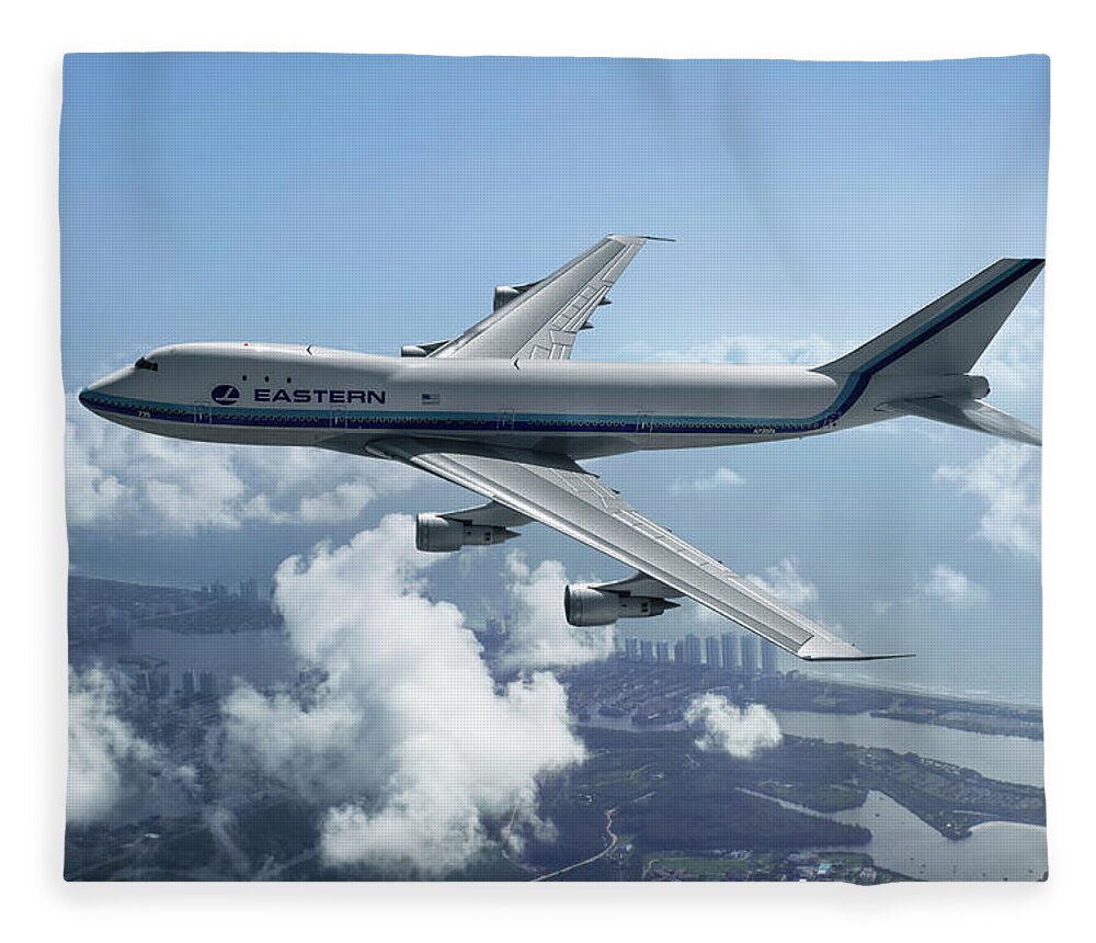 Eastern Airlines Fleece Blanket featuring the digital art Eastern Airlines Boeing 747 by Erik Simonsen