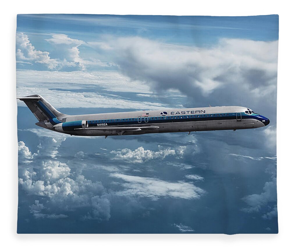 Eastern Airlines Fleece Blanket featuring the mixed media Eastern Airlines DC-9 Among the Clouds by Erik Simonsen