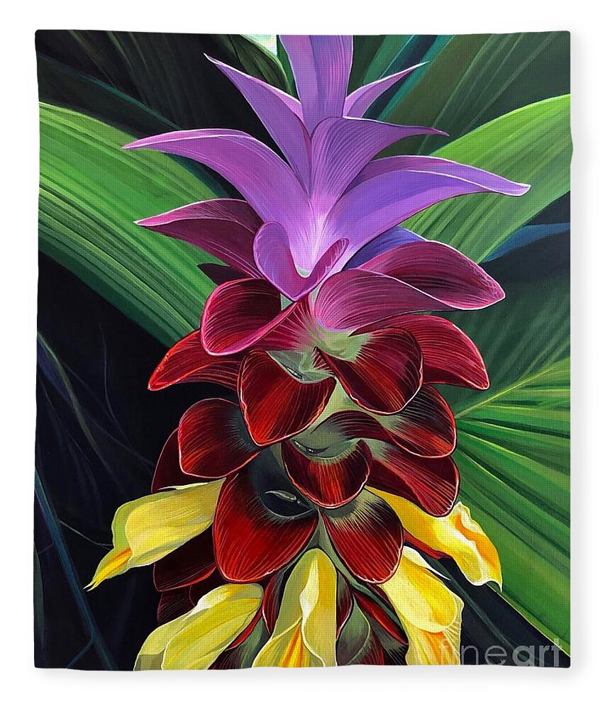 Ginger Plant Fleece Blanket featuring the painting Eden by Hunter Jay