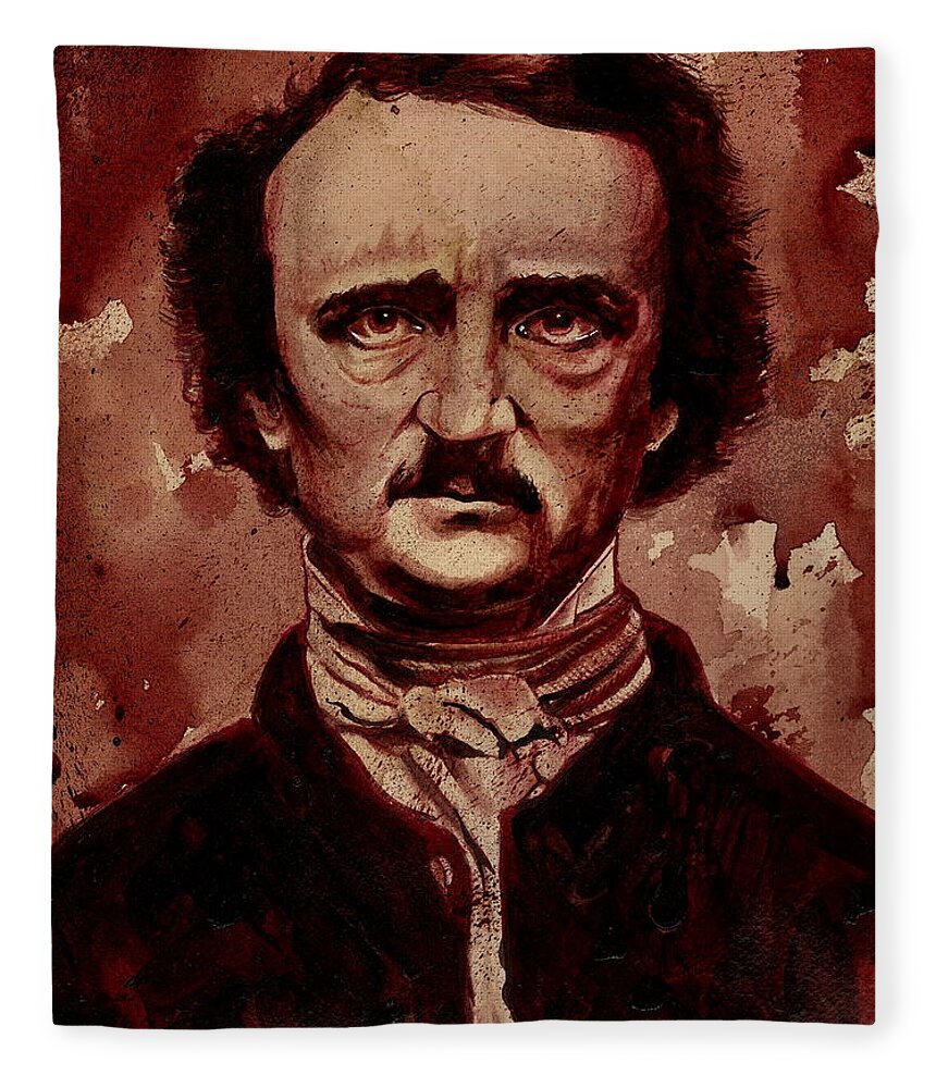 Ryanalmighty Fleece Blanket featuring the painting EDGAR ALLAN POE dry blood by Ryan Almighty
