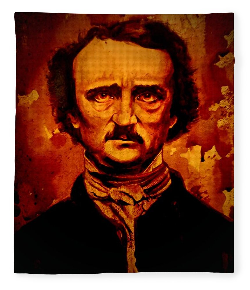 Ryanalmighty Fleece Blanket featuring the painting EDGAR ALLAN POE fresh blood by Ryan Almighty