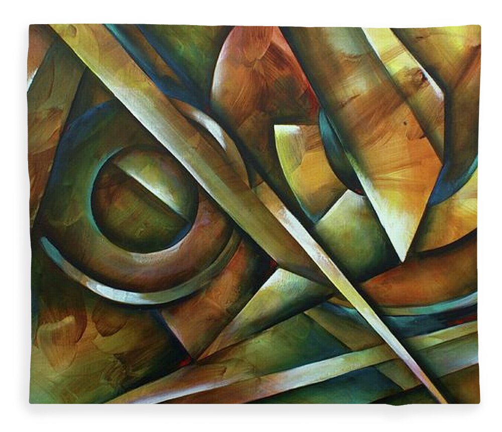 Geometric Fleece Blanket featuring the painting Edges by Michael Lang