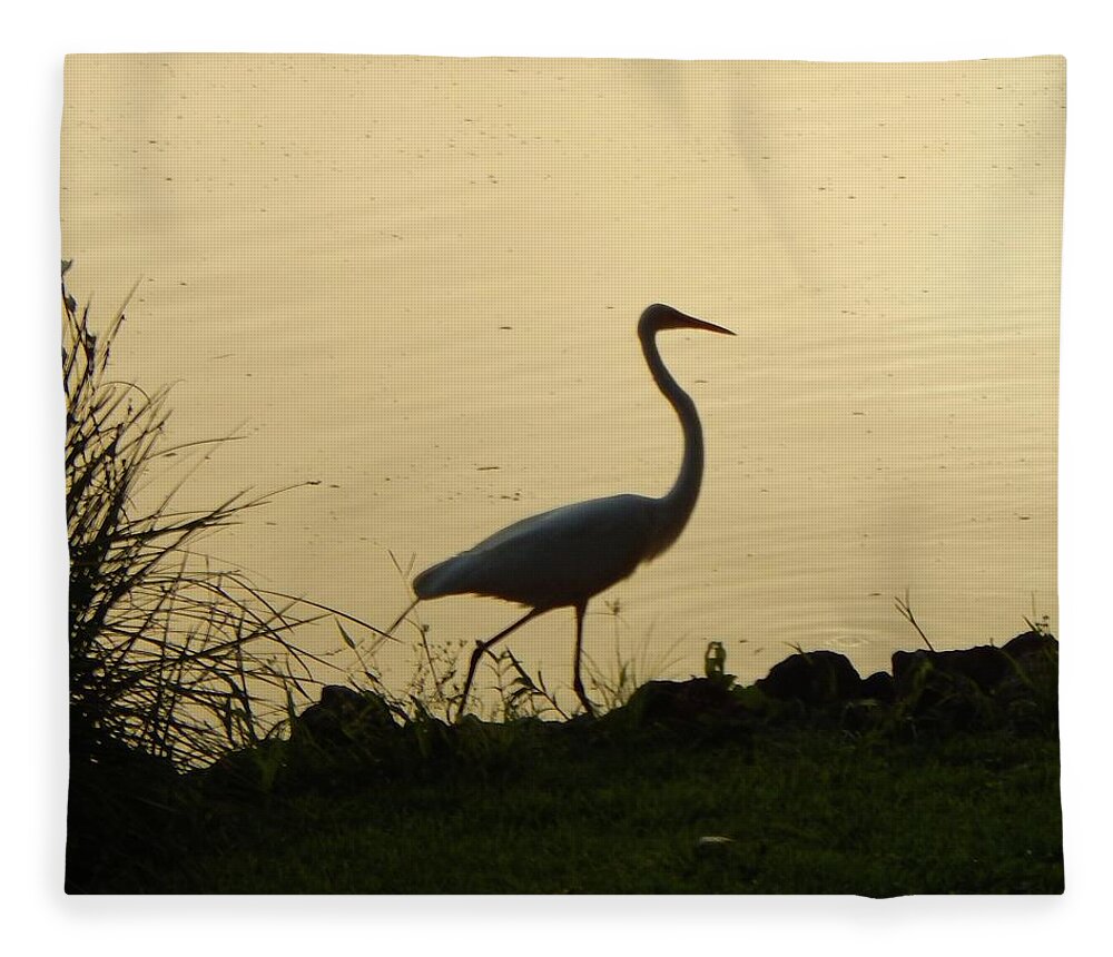 Bird Fleece Blanket featuring the photograph Egret in Silhouette by Karen Stansberry