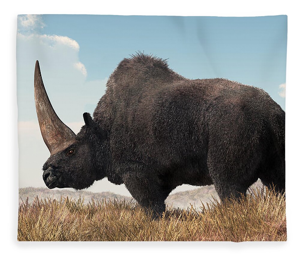 Elasmotherium Fleece Blanket featuring the digital art Elasmotherium by Daniel Eskridge