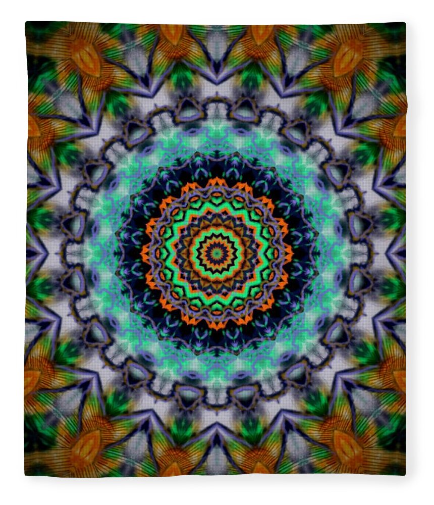Mandala Fleece Blanket featuring the digital art Electric Mandala by Angela Weddle
