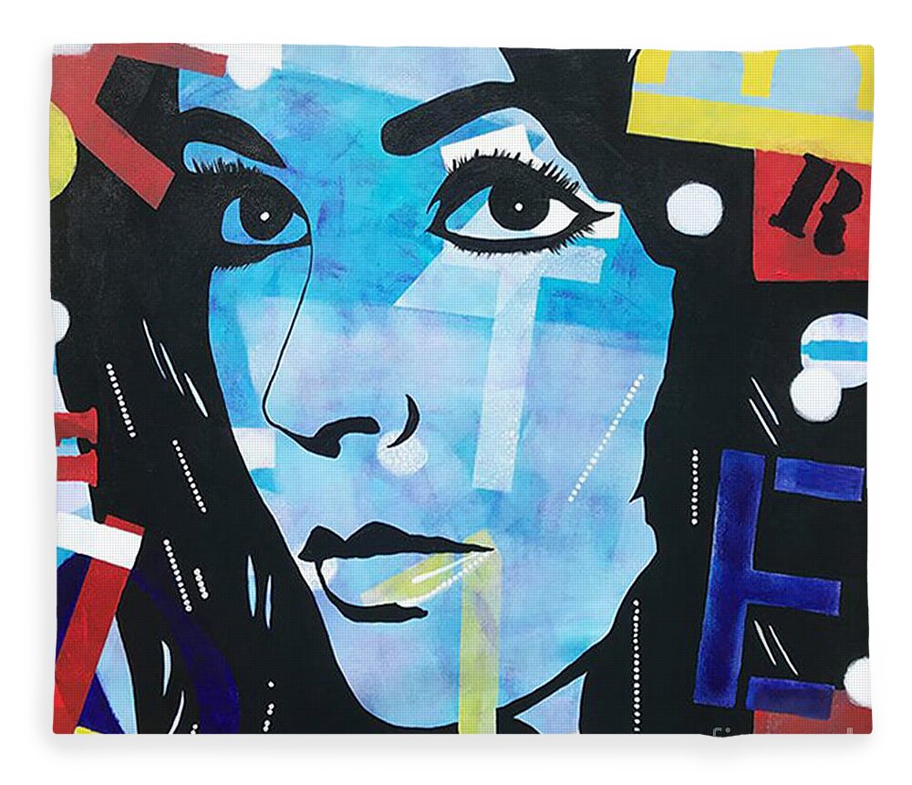Elizabeth Taylor Fleece Blanket featuring the painting Elizabeth TAYLOR Romance, Pop Art Portrait Acrylic Painting by Kathleen Artist by Kathleen Artist PRO