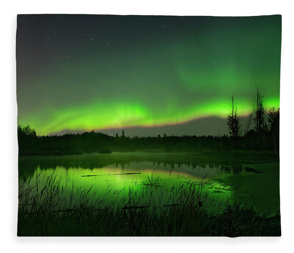 Northern Lights Fleece Blanket featuring the photograph Elk Island at Night by Dan Jurak