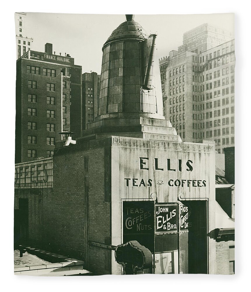 Ellis Teas;and Coffees Fleece Blanket featuring the mixed media Ellis Tea and Coffee Store, 1945 by Jacob Stelman