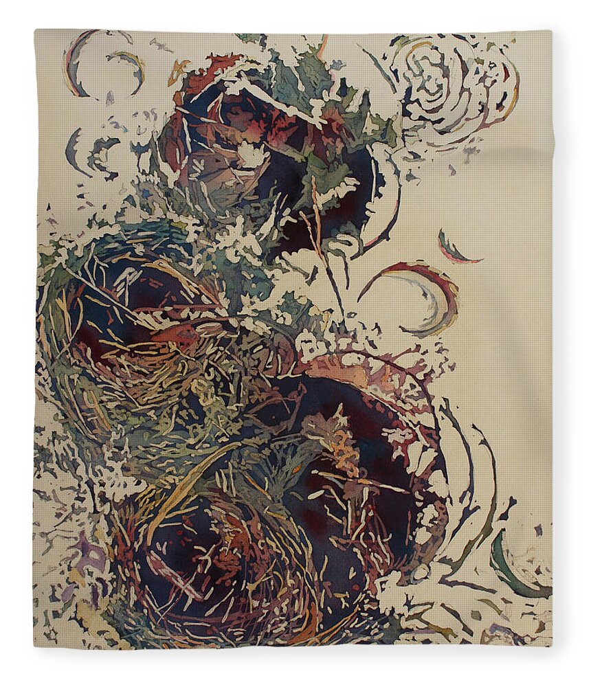 Empty Nest Fleece Blanket featuring the painting Empty Nest II Up And Out by Jenny Armitage