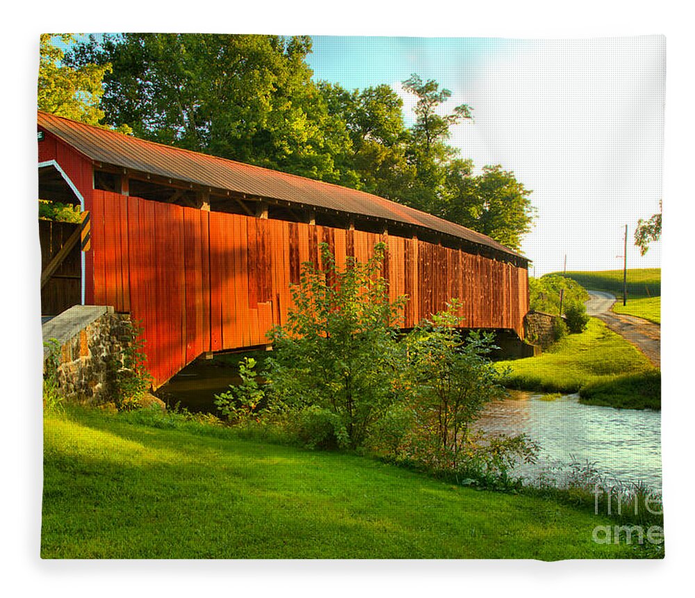 Enslow Fleece Blanket featuring the photograph Enslow Bridge Over Sherman Creek by Adam Jewell