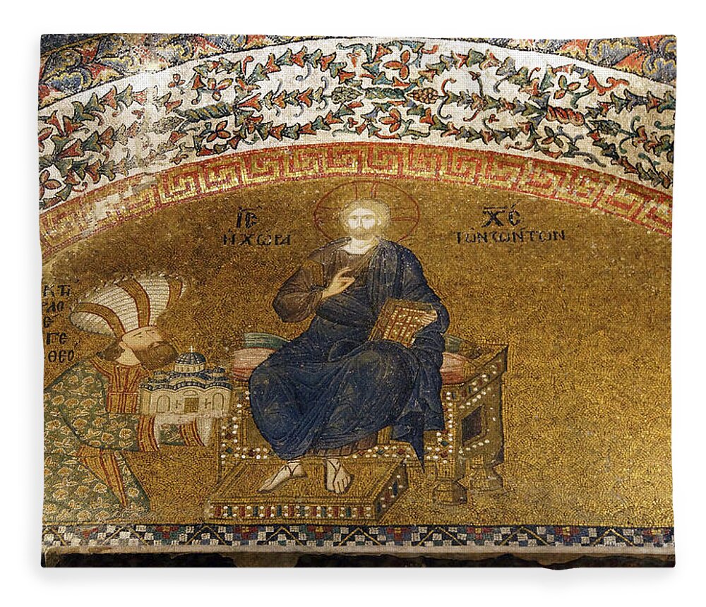 Chora Fleece Blanket featuring the photograph Enthroned Christ with the donor by Steve Estvanik