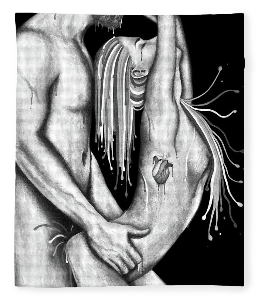 Ephemeral Love bn - Erotic Art Illustration Nude Sex Sexual Love Lovers Relationship Couple Mature Fleece Blanket by Nymphainna AB picture