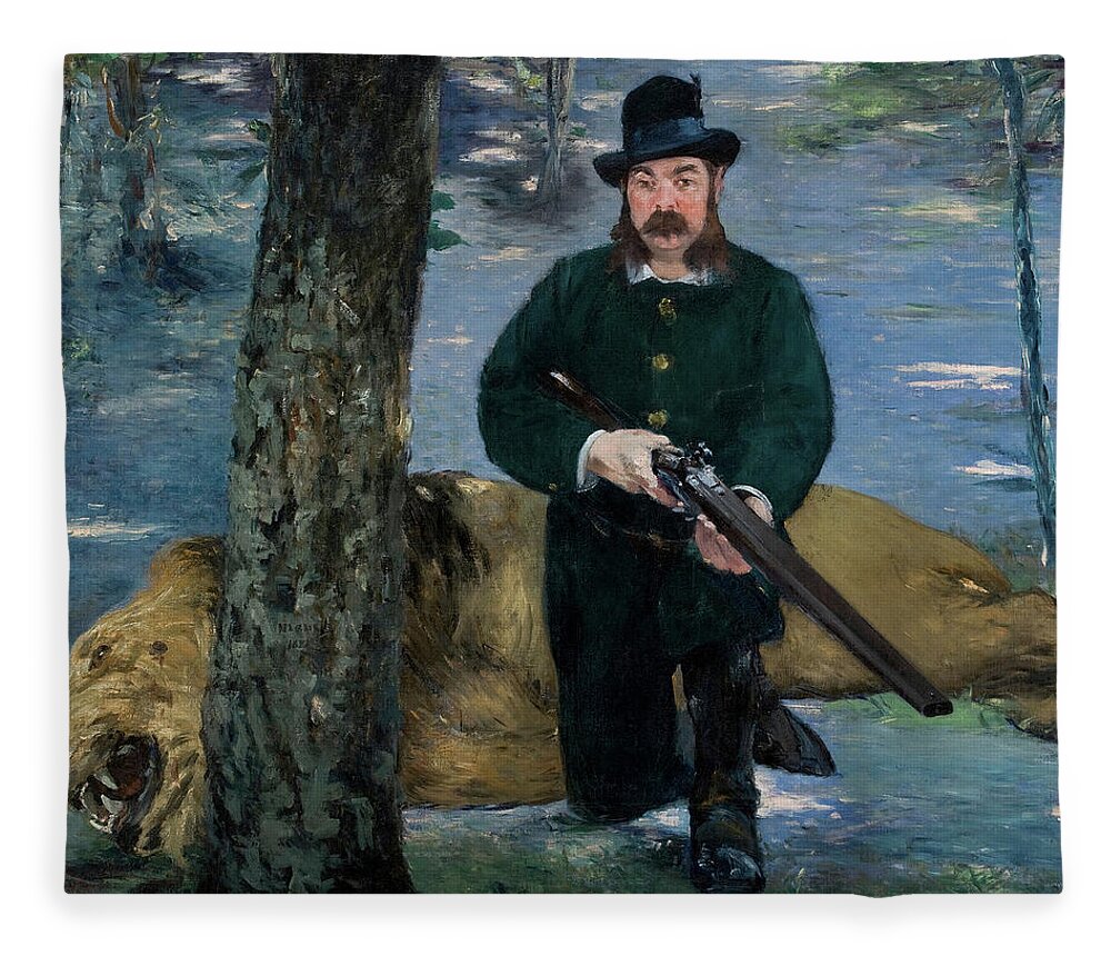 Edouard Manet Eugene Petuiset Fleece Blanket featuring the painting Eugene Petuiset, the Lion Hunter, 1881 by Edouard Manet