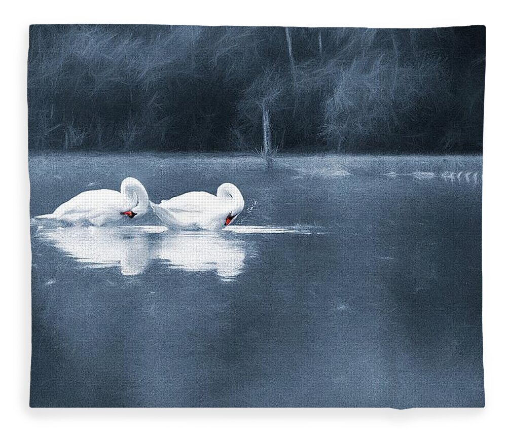 Swans Fleece Blanket featuring the photograph Evening Bath by Jaroslav Buna