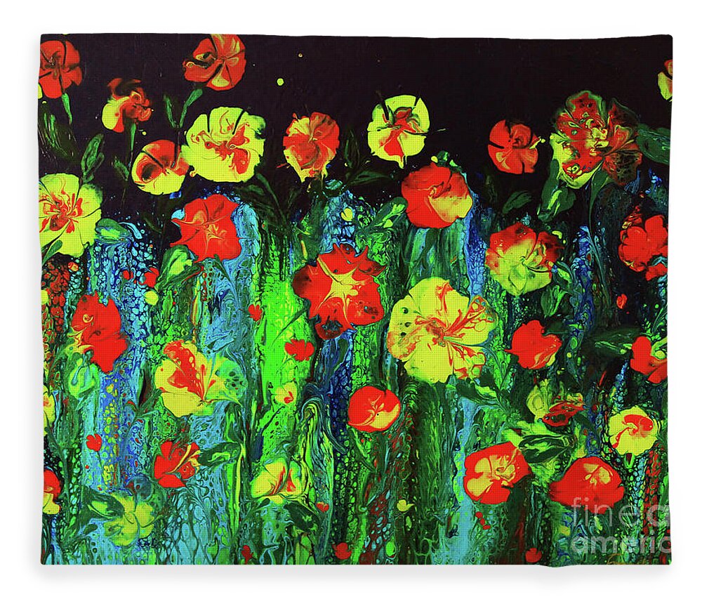Evening Fleece Blanket featuring the painting Evening Flower Garden by Jeanette French