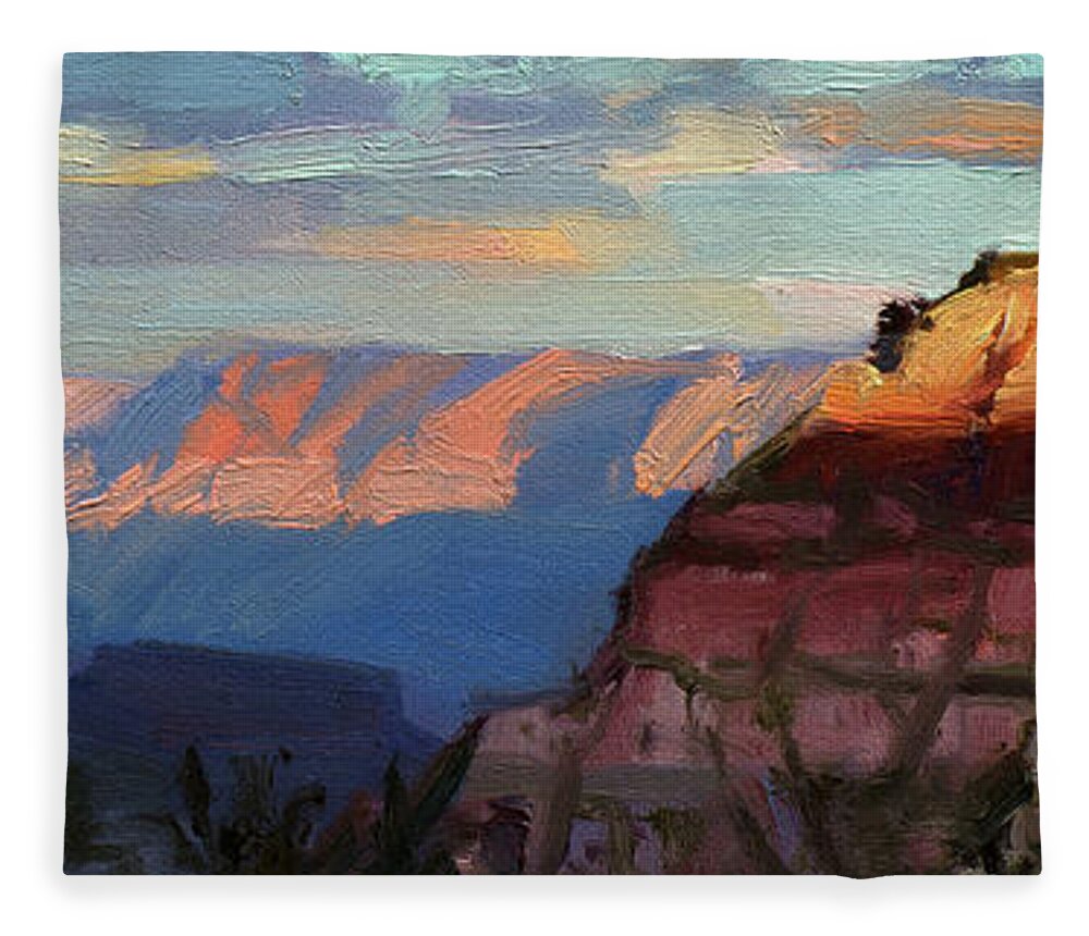 Southwest Fleece Blanket featuring the painting Evening Light at the Grand Canyon by Steve Henderson