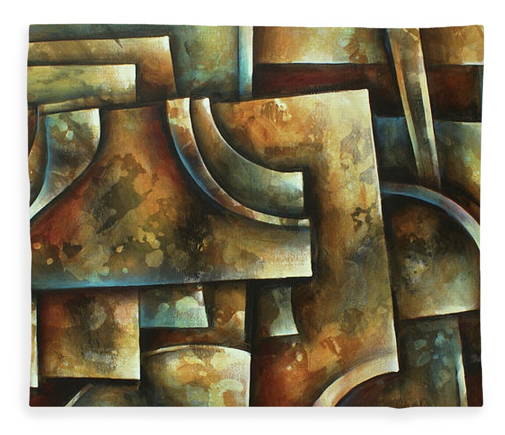 Abstract Fleece Blanket featuring the painting Evolution of Space 2 by Michael Lang