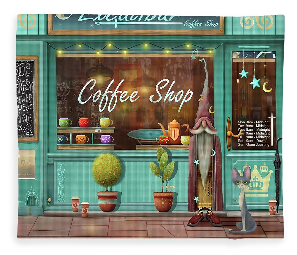 Coffee Shop Fleece Blanket featuring the painting Excalibur Coffee Shop by Joe Gilronan