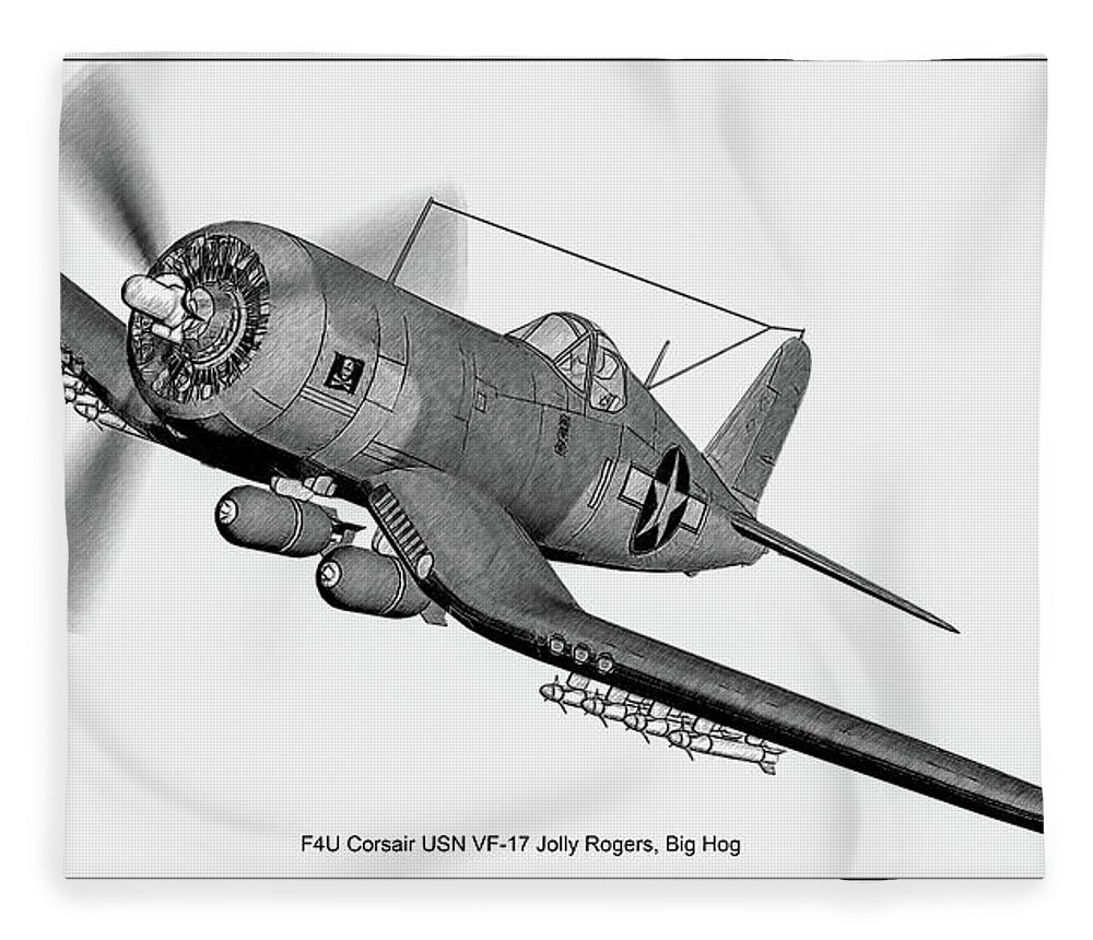 Vought F4u Corsair Fleece Blanket featuring the digital art F4U Corsair Sketch by Tommy Anderson