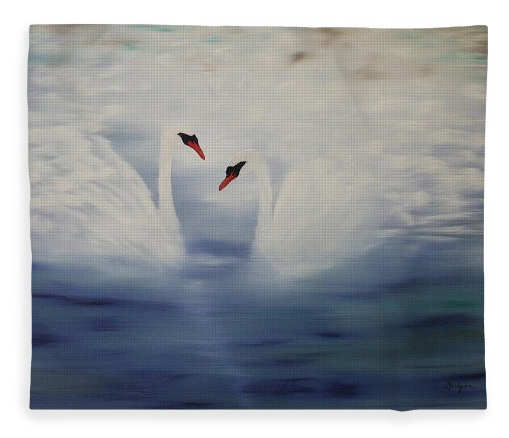 Swans Fleece Blanket featuring the painting Fading Swans by Berlynn