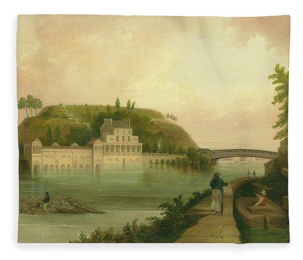 Fairmount Waterworks Fleece Blanket featuring the painting Fairmount Waterworks about 1838 by Unknown
