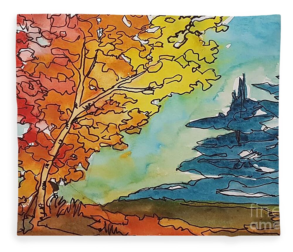 Fall Fleece Blanket featuring the painting Fall Colors by Petra Burgmann