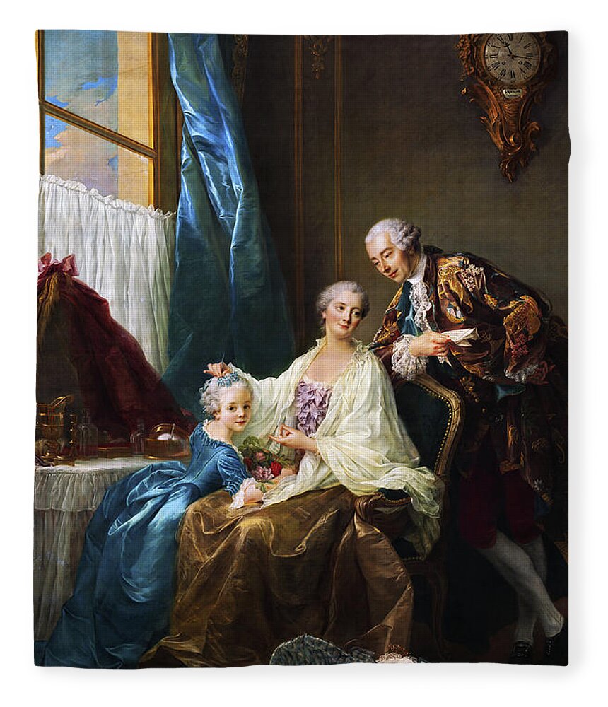 Family Portrait Fleece Blanket featuring the painting Family Portrait by Francois-Hubert Drouais by Rolando Burbon