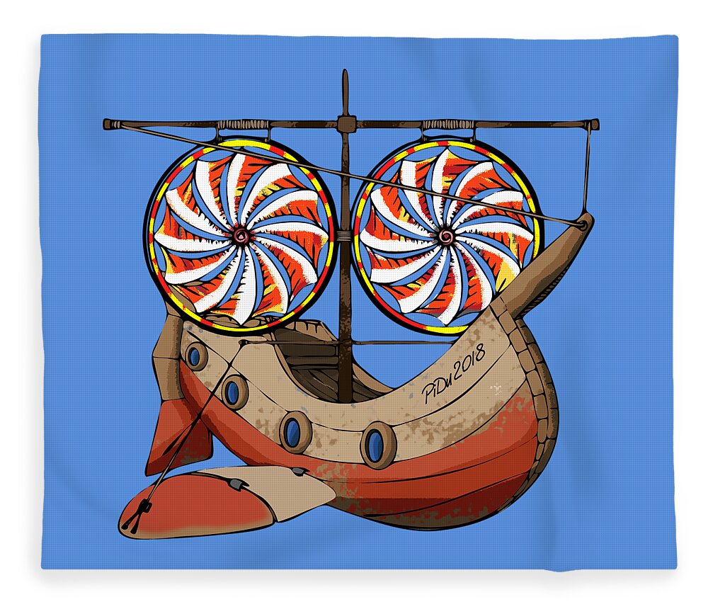 Fantasy Fleece Blanket featuring the digital art Fantasy Airship by Piotr Dulski