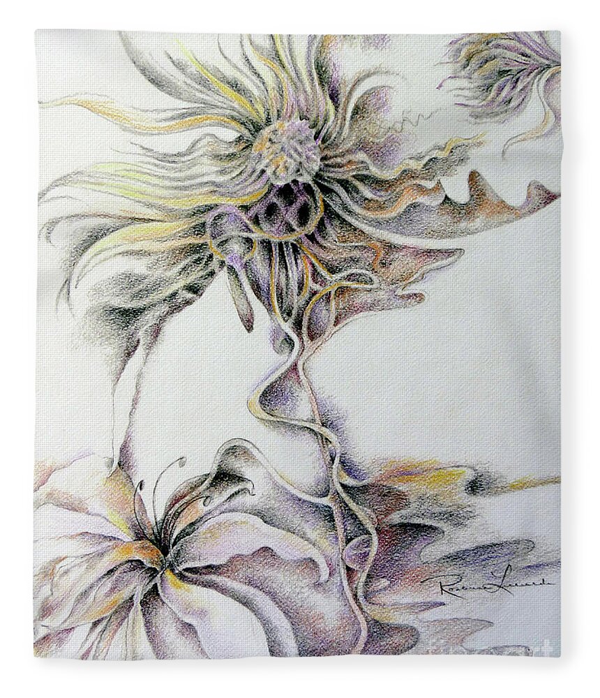 Pencil Fleece Blanket featuring the drawing Fantasy by Rosanne Licciardi