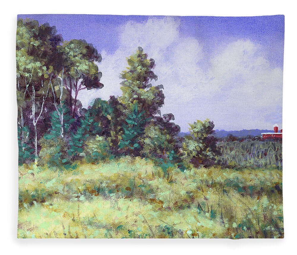 Trees Fleece Blanket featuring the painting Farm Country Sketch by Richard De Wolfe