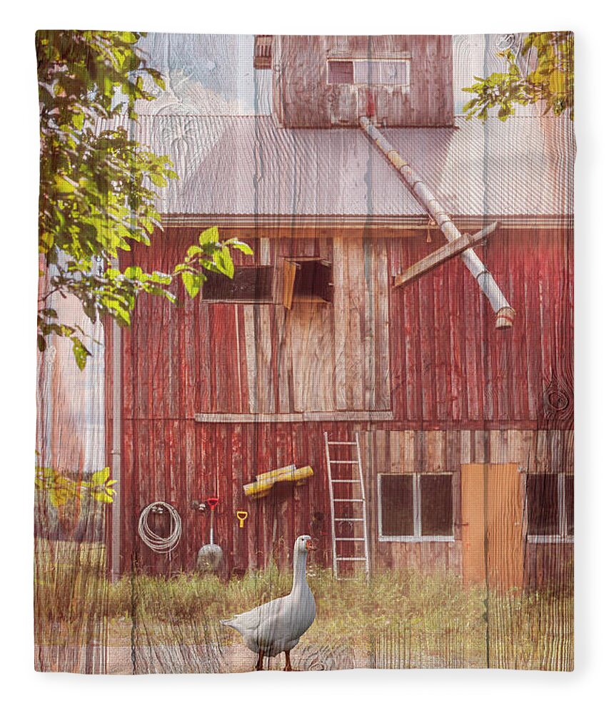 Barn Fleece Blanket featuring the photograph Farmgoose in Wood Textures by Debra and Dave Vanderlaan
