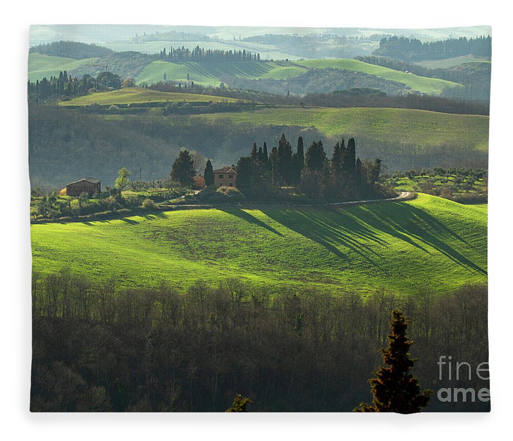 Landscape Fleece Blanket featuring the photograph Farmland in Le Crete Senesi, Tuscany-1 by Heiko Koehrer-Wagner