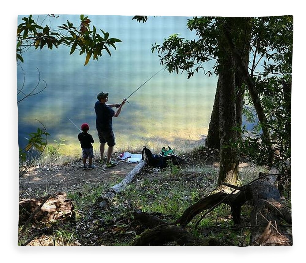 Fishing Fleece Blanket featuring the photograph Father and Son Fishing by John Parulis