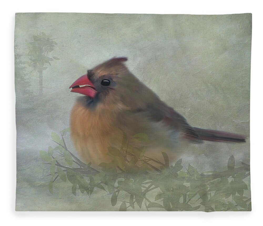 Female Cardinal Fleece Blanket featuring the photograph Female Cardinal with Seed by Patti Deters