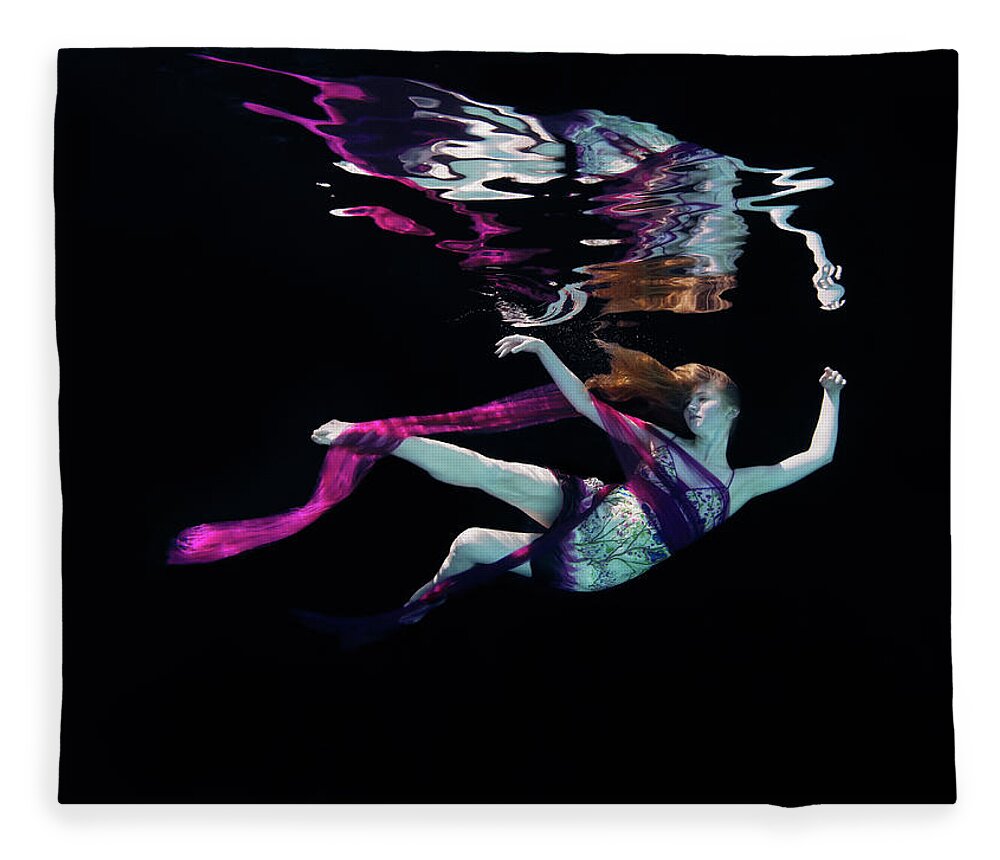 Underwater Fleece Blanket featuring the photograph Female Dancer Floating Underwater by Thomas Barwick