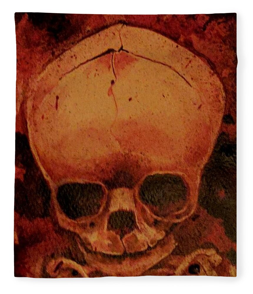 Ryanalmighty Fleece Blanket featuring the painting Fetus Skeleton #1 by Ryan Almighty