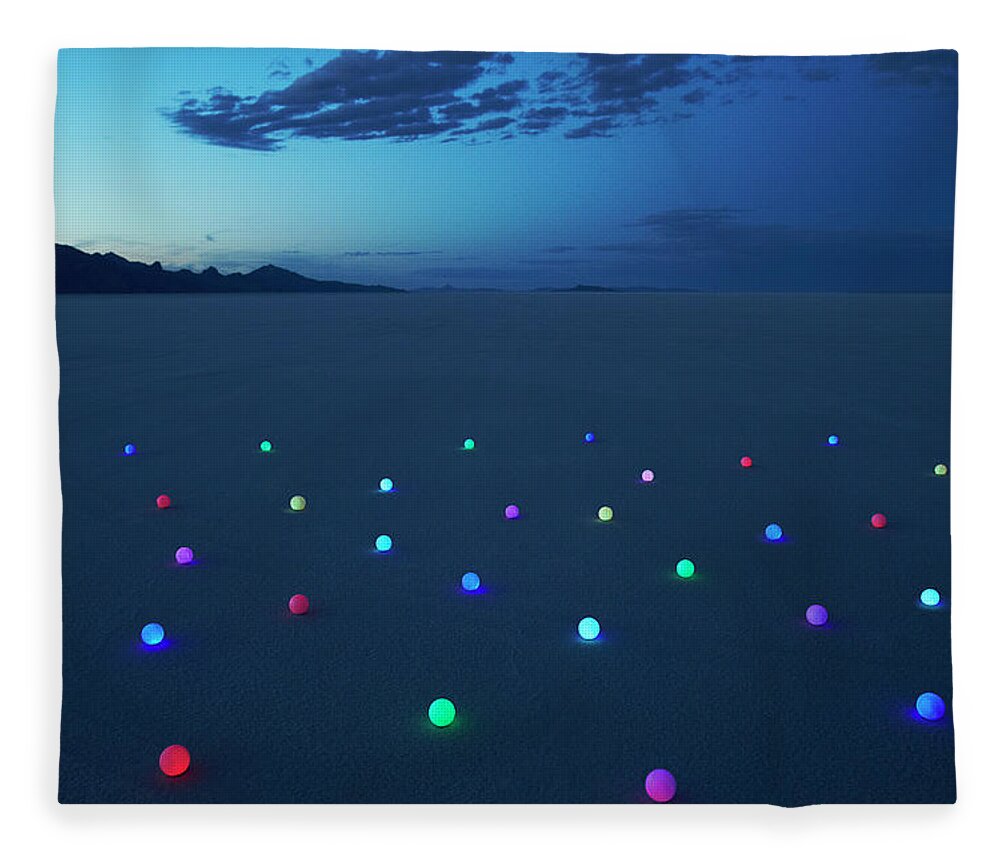 Scenics Fleece Blanket featuring the photograph Field Of Glowing Orbs In Desert At Dusk by Andy Ryan