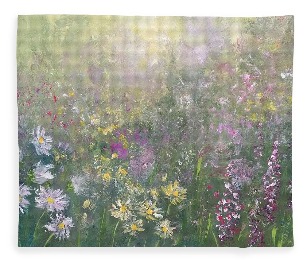 Wildflowers Fleece Blanket featuring the painting Field of Wildflowers 3 by Helian Cornwell