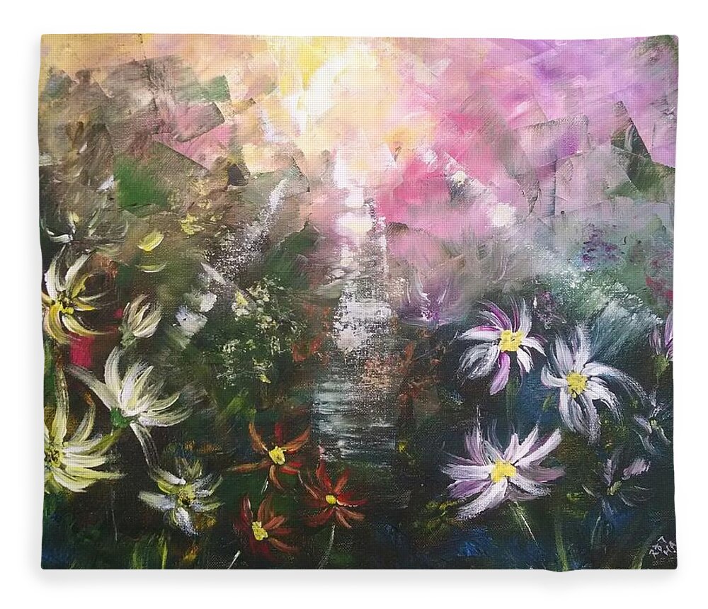 Wildflowers Fleece Blanket featuring the painting Field of Wildflowers 4 - Garden of God by Helian Cornwell
