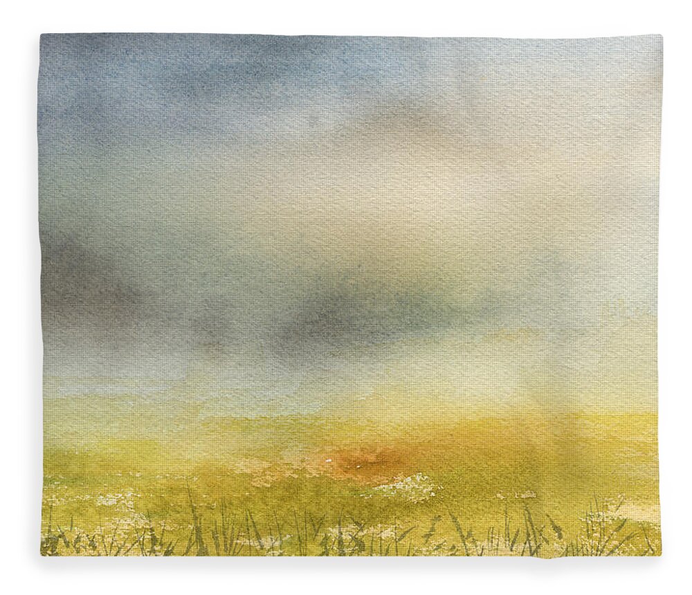 Morning Mist Fleece Blanket featuring the painting Fields of Gold by Sean Seal