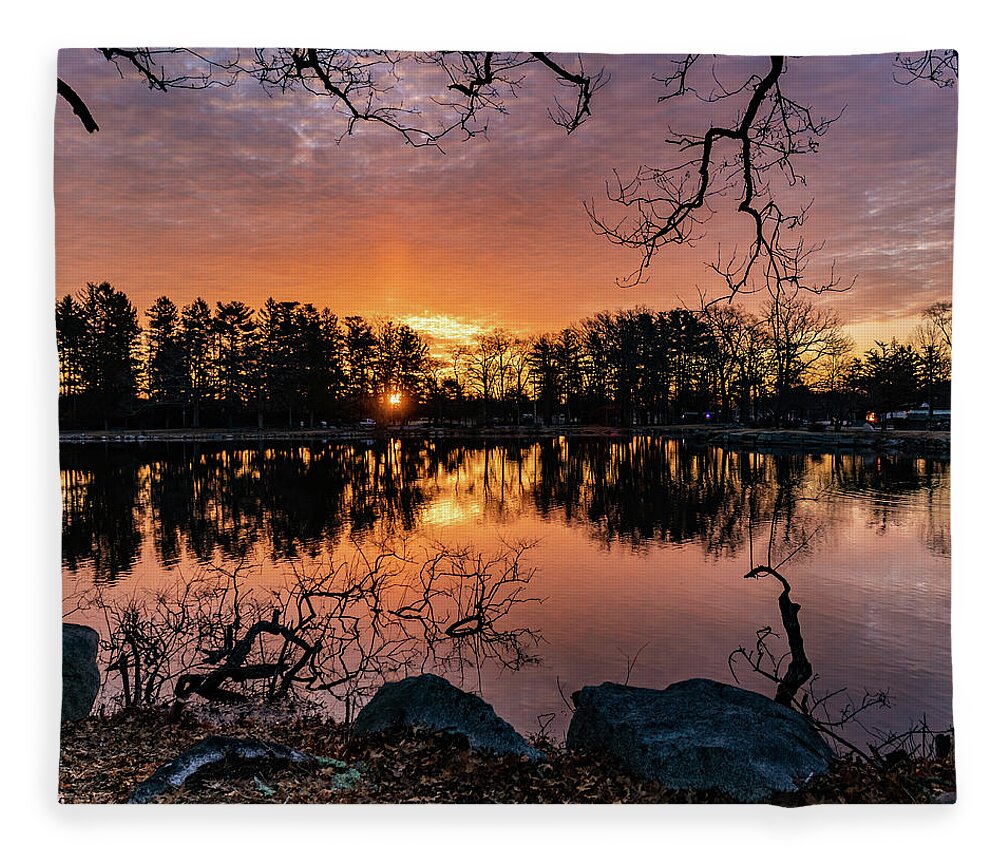 Red Morning Fleece Blanket featuring the photograph Fire on the Water by William Bretton