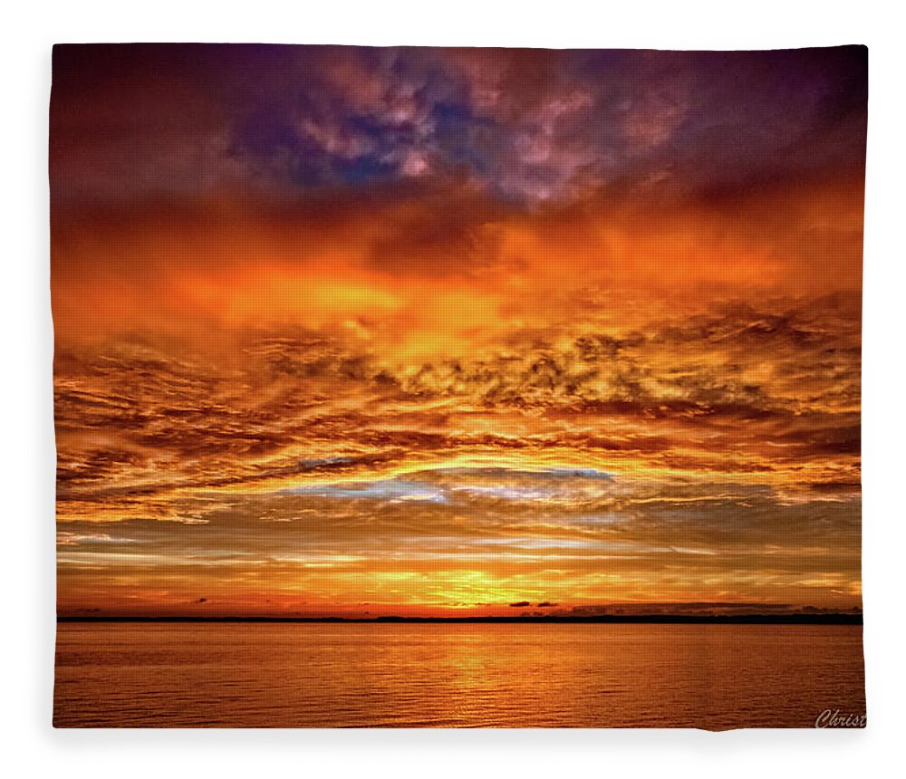 Sunset Fleece Blanket featuring the photograph Fire Over Lake Eustis by Christopher Holmes