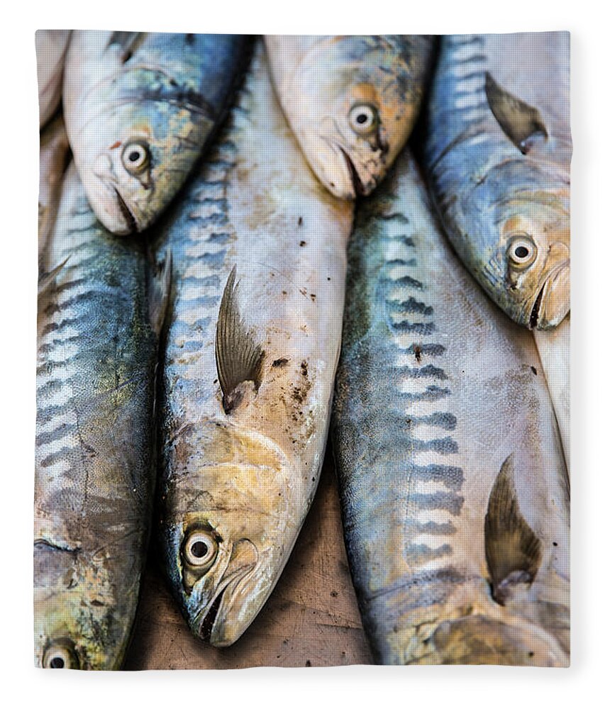 Agadir Fleece Blanket featuring the photograph Fish In Market, Taghazout, Morocco by Tim E White