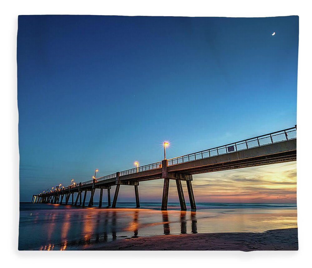 Pier Fleece Blanket featuring the photograph Fishing Pier at Night by Mike Whalen