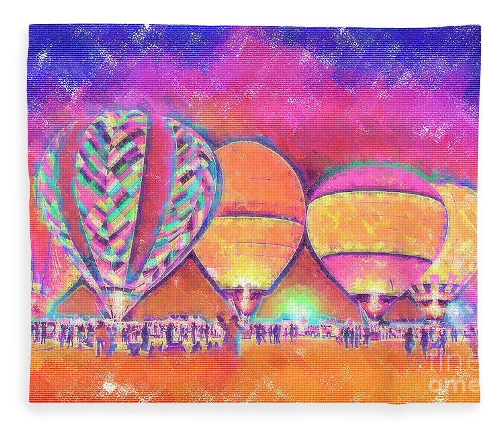 Balloons Fleece Blanket featuring the digital art Five Glowing Hot Air Balloons In Pastel by Kirt Tisdale