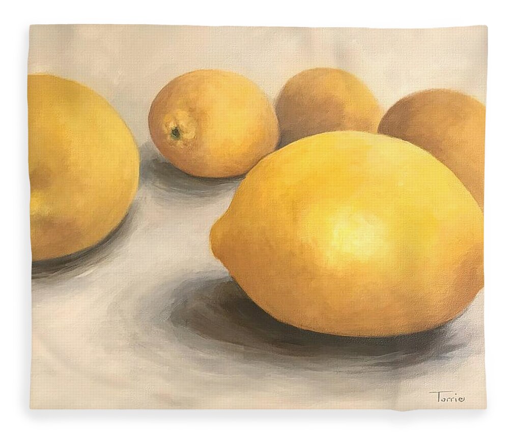 Lemon Fleece Blanket featuring the painting Five Lemons by Torrie Smiley