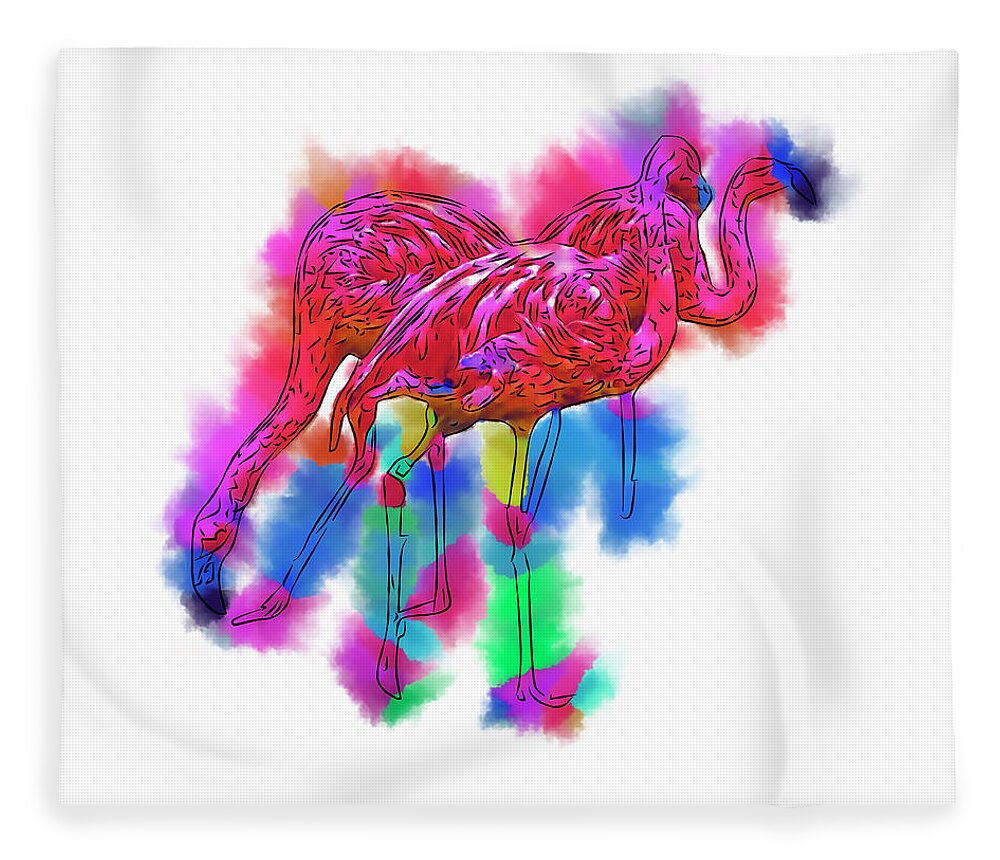 Flamingo Fleece Blanket featuring the digital art Flamingo Flock In Abstract by Kirt Tisdale