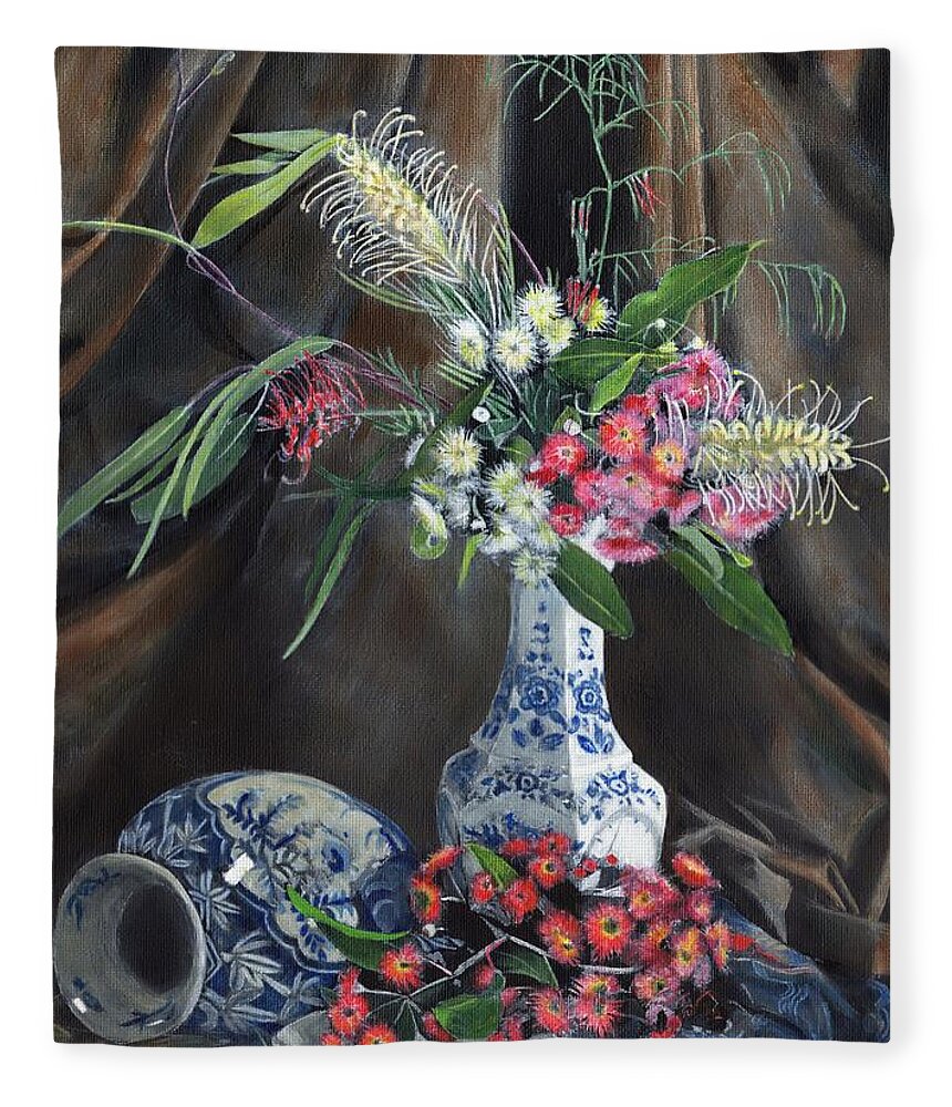 Still Life Fleece Blanket featuring the painting Floral Arrangement by John Neeve