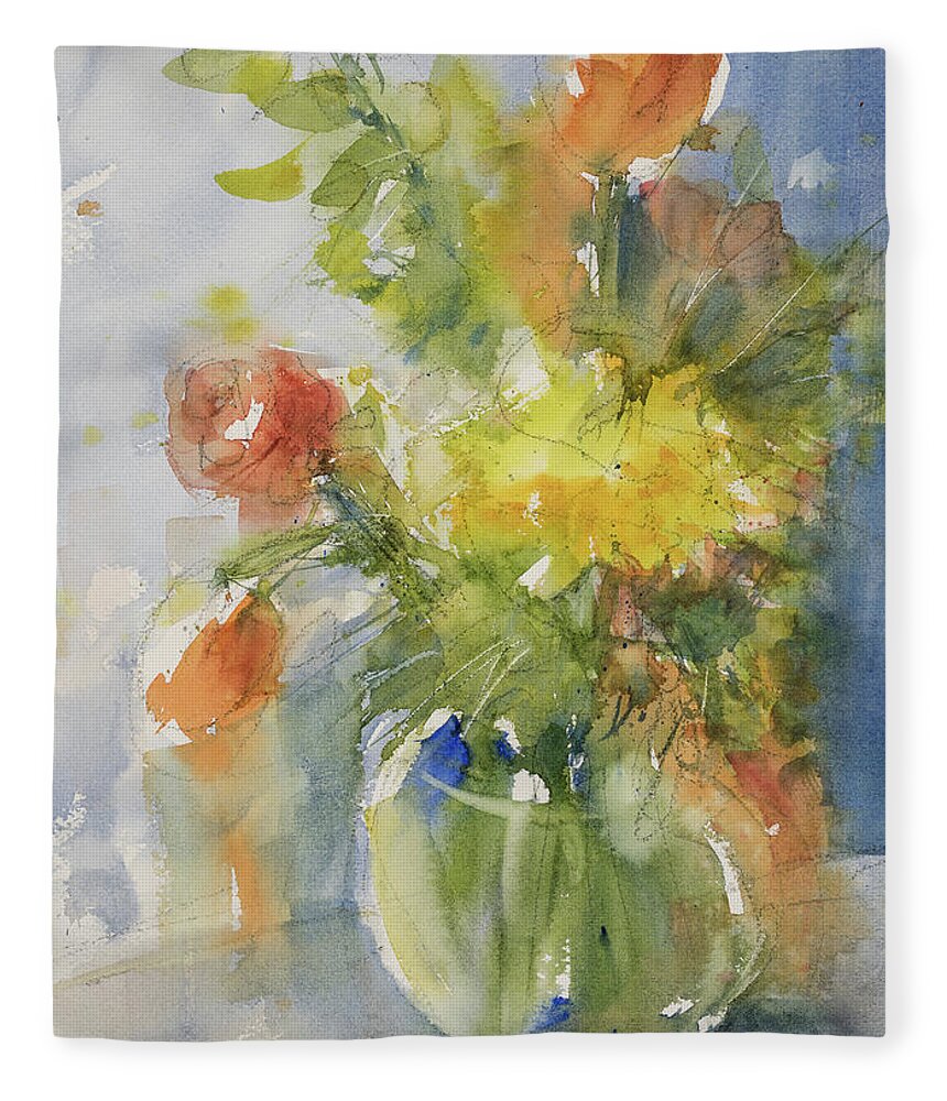 Watercolor Fleece Blanket featuring the painting Floral Still life by Judith Levins