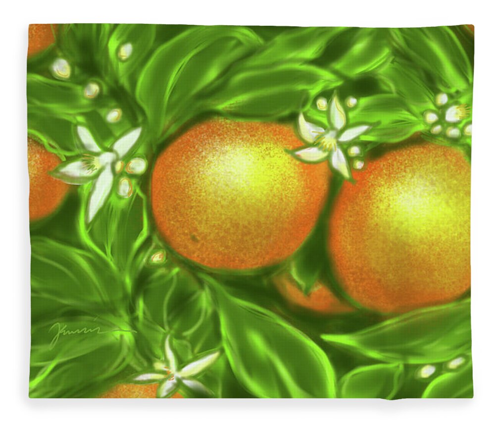 Florida Fleece Blanket featuring the painting Florida Oranges by Jean Pacheco Ravinski